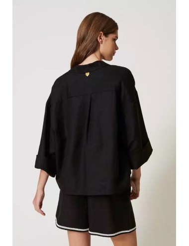 Blusa in misto lino con ricami  nero/madreperla 251lb2fcc 02710 +++