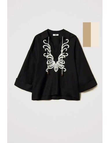 Blusa in misto lino con ricaminaturale beige/madreperla 251lb2fcc 12193 +++