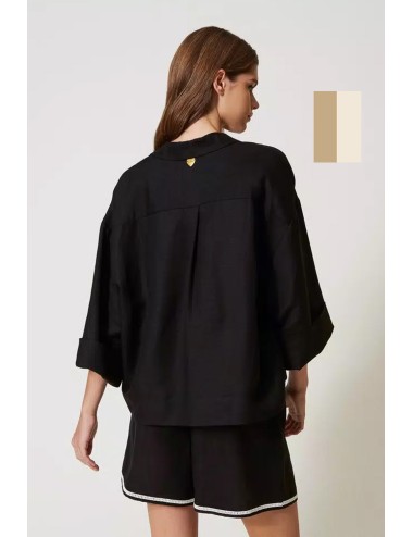 Blusa in misto lino con ricaminaturale beige/madreperla 251lb2fcc 12193 +++
