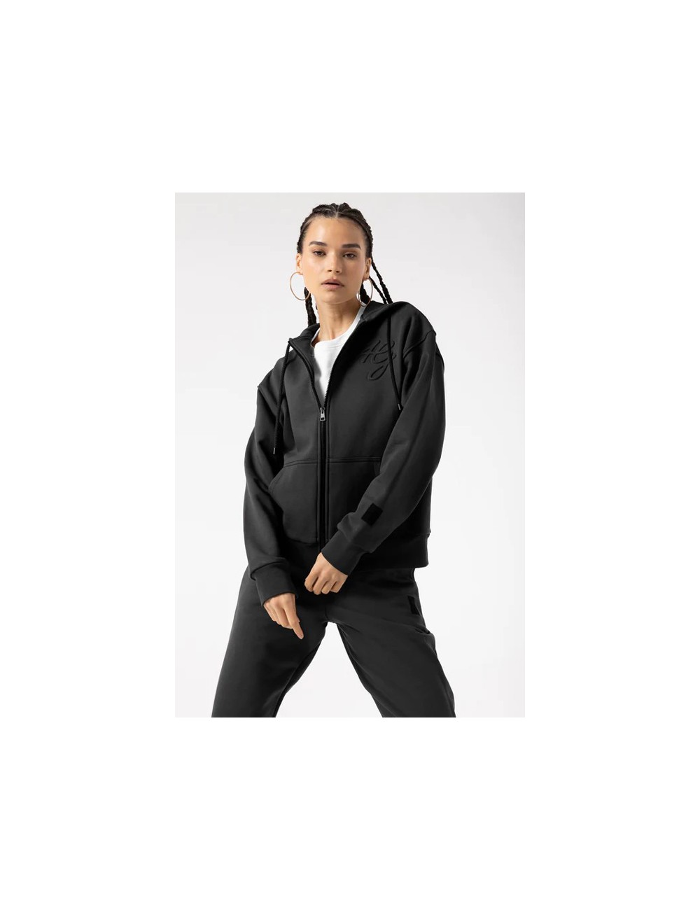 Felpa zip cappuccio nero fgfw3337 110