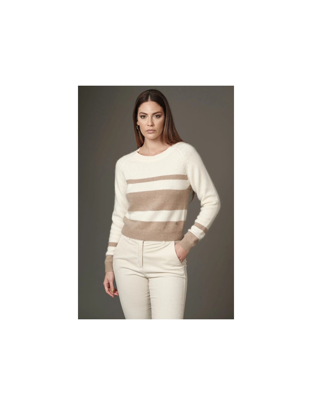 Fresh flower - maglia girocollo righe lana ff316 panna/tortora Fresh flower - maglia girocollo righe lana ff316 panna/tortora