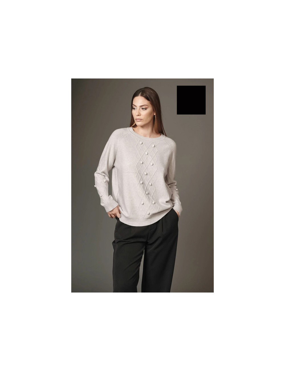 Fresh flower - maglia girocollo lavorazione con pon pon ff275 nero Fresh flower - maglia girocollo lavorazione con pon pon ff275 nero