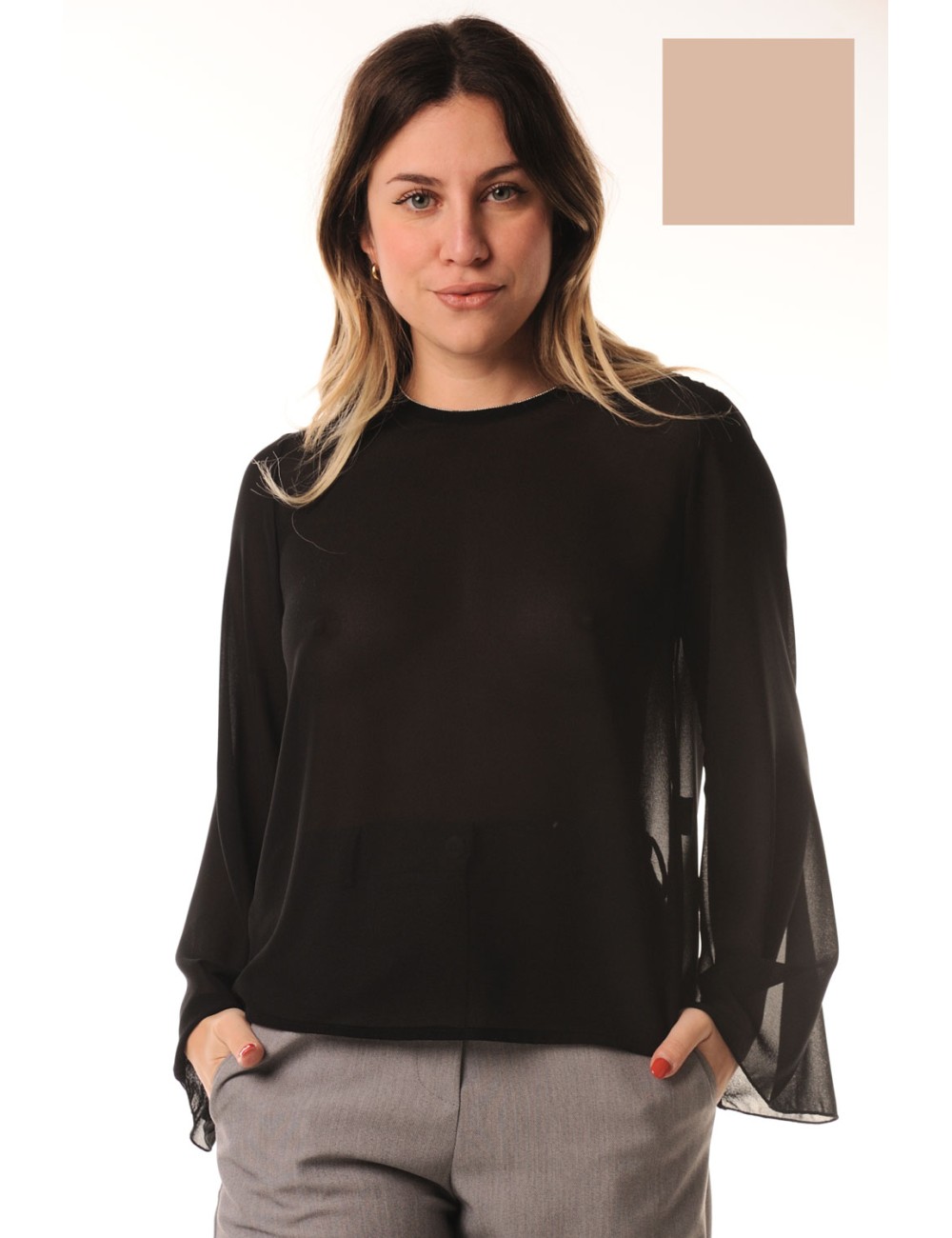 Lokita - blusa georgette manica campana 260 lok23629 cipria Lokita - blusa georgette manica campana 260 lok23629 cipria