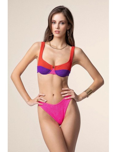 Mefui - bikini reggiseno con ferretto e slip americano fisso color block mf25-0502rd