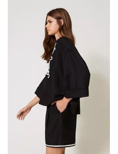 Blusa in misto lino con ricami  nero/madreperla 251lb2fcc 02710 +++