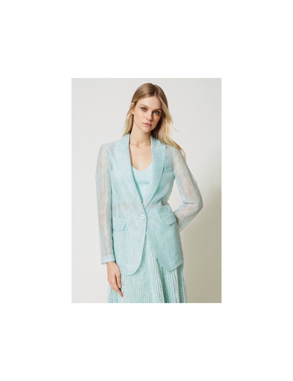 Twinset - giacca blazer in organza e pizzo 231tp2331 00625 Twinset - giacca blazer in organza e pizzo 231tp2331 00625