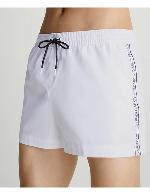 Pantaloncini da bagno con cordoncino corto - logo tape km0km00811-ycd pvh classic white