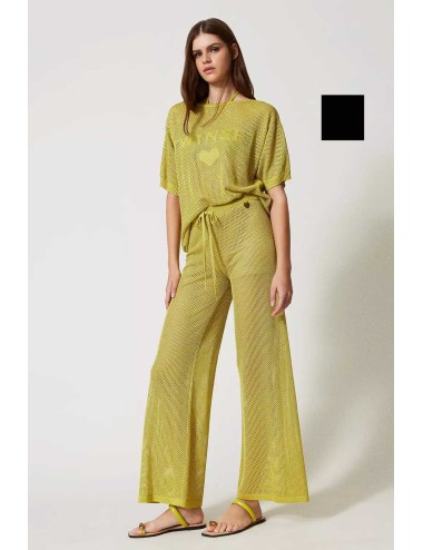 Pantaloni wide leg in maglia a rete nero 251lb3qcc 00006 +++