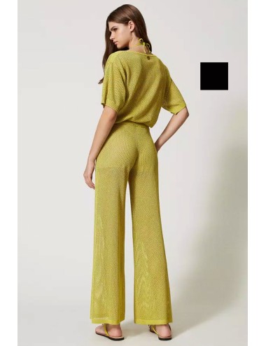 Pantaloni wide leg in maglia a rete nero 251lb3qcc 00006 +++
