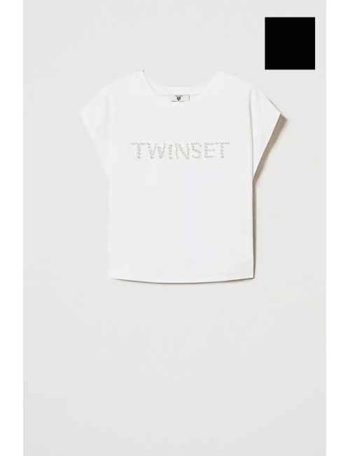 T-shirt con ricamo logo di perle 251lm2taa 00006