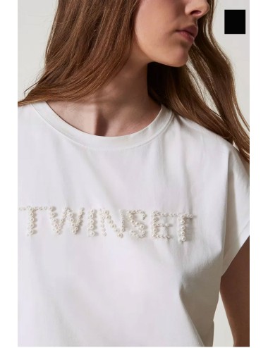 T-shirt con ricamo logo di perle 251lm2taa 00006