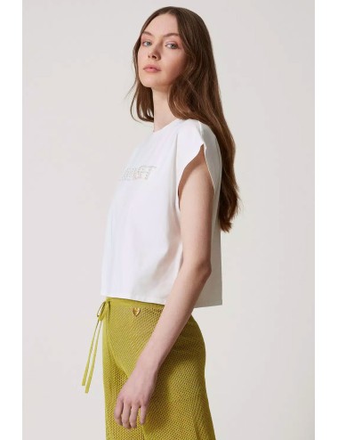 T-shirt con ricamo logo di perle 251lm2taa 00632