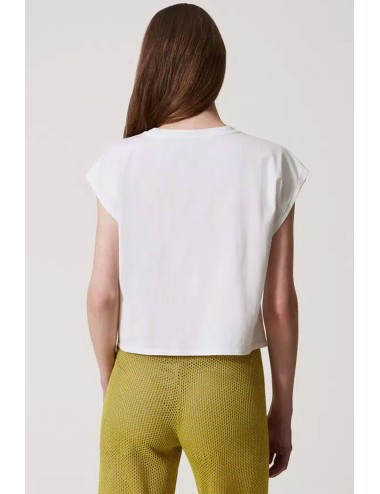 T-shirt con ricamo logo di perle 251lm2taa 00632