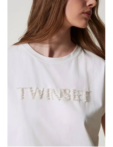T-shirt con ricamo logo di perle 251lm2taa 00632