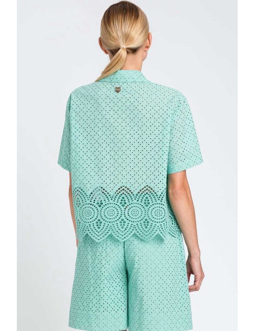 Camicia m/c pizzo macramè 251lm2vaa 12361 green marine +++