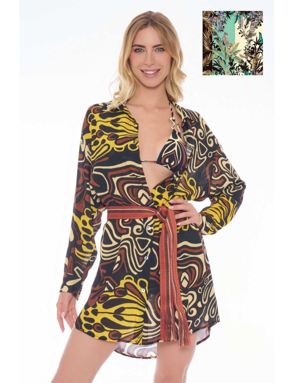 Miss bikini - camicia caftano taglio uomo con cintura v5015d vik075n ghtu