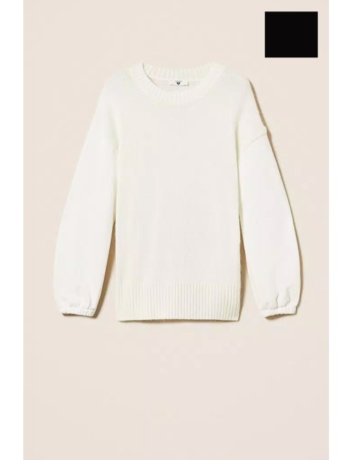 Twinset - maglia tricot con maniche in felpa 252ll2caa 00006 nero