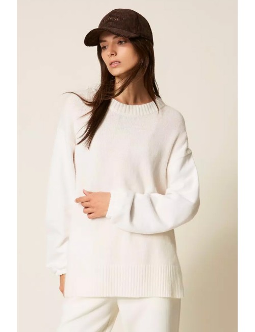 Twinset - maglia tricot con maniche in felpa 252ll2caa 00526 off white