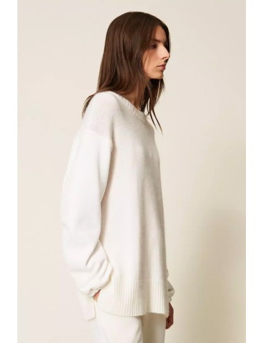Twinset - maglia tricot con maniche in felpa 252ll2caa 00526 off white