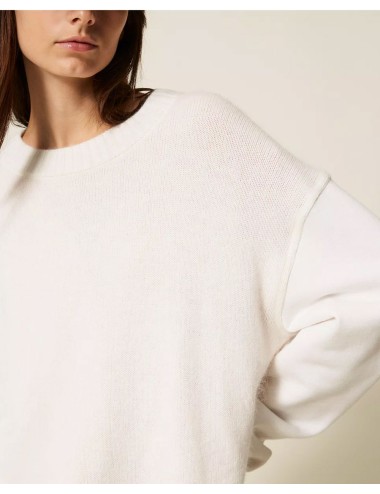 Twinset - maglia tricot con maniche in felpa 252ll2caa 00526 off white