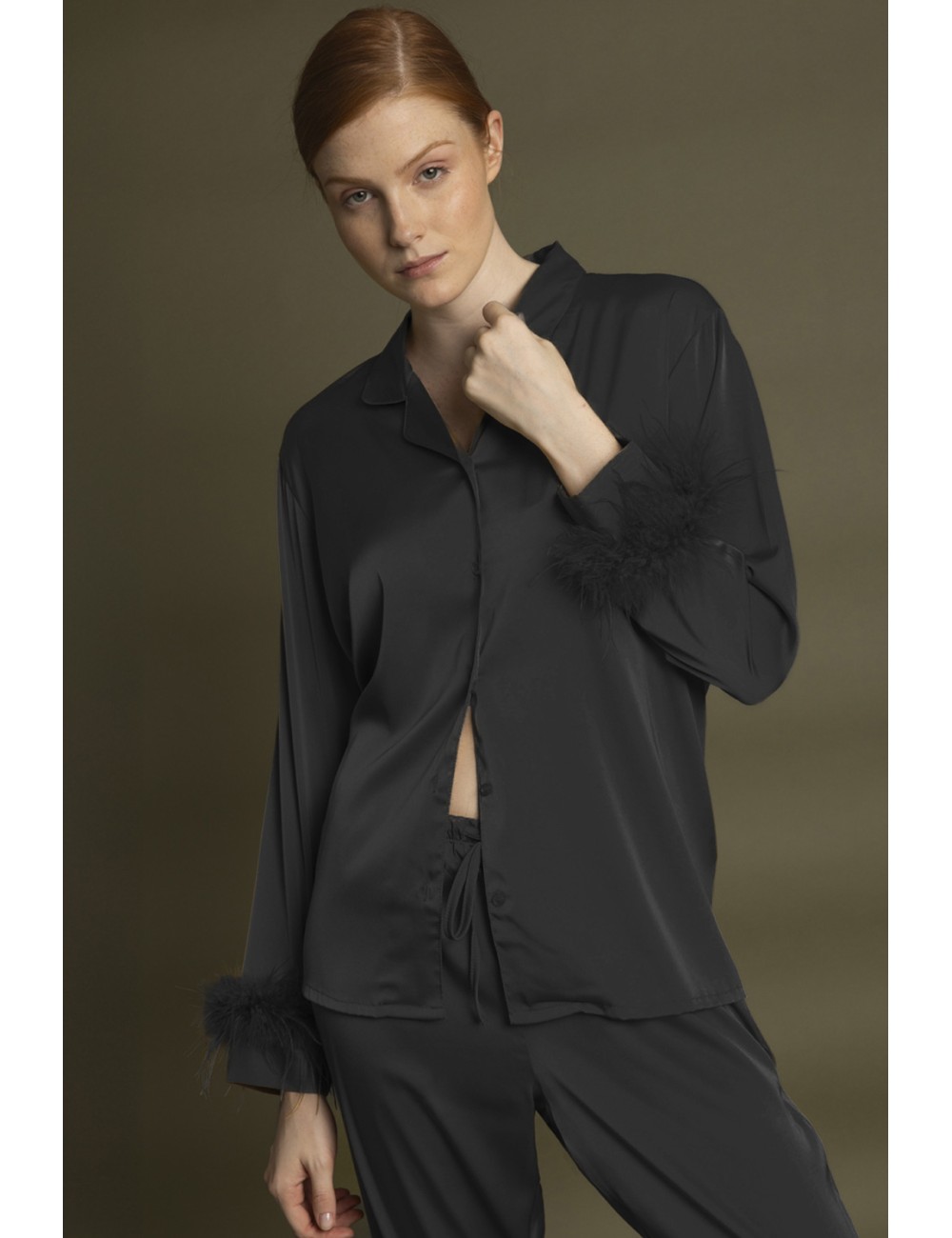 Admas - pigiama lungo satinato 62550-0-110 nero Admas - pigiama lungo satinato 62550-0-110 nero