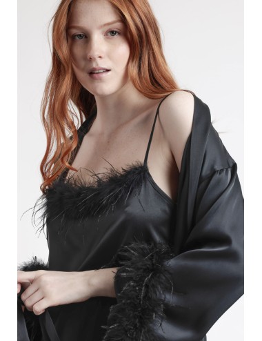 Admas - vestaglia marabu satinata 67202-0-110 nero Admas - vestaglia marabu satinata 67202-0-110 nero