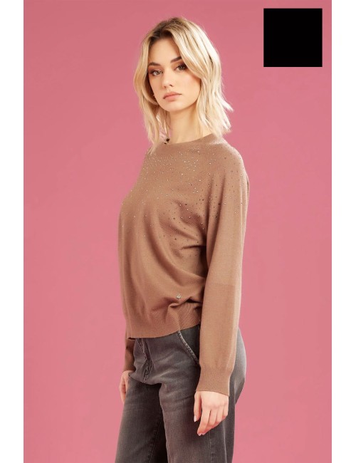 Fresh flower - girocollo c.applicaz. a cascata ff679 nero