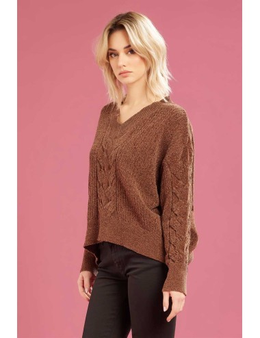 Fresh flower - maglia scollo a v ciniglia ff718 cioccolato