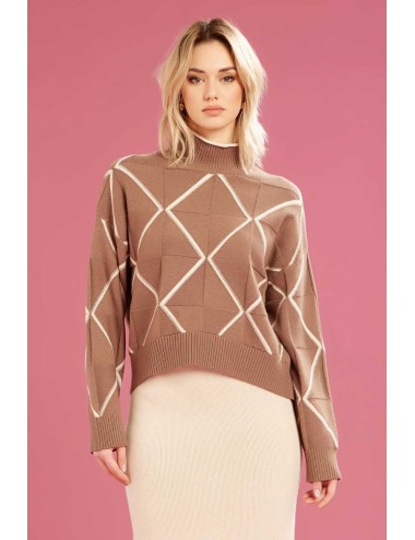 Fresh flower - maglia vulcano rombi ff743 panna/tortora