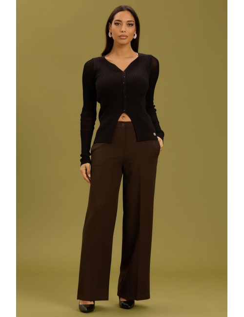 Take two - pantalone palazzo con elastico dt01166 moro