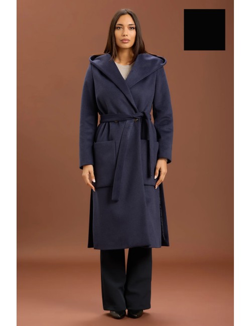 Take two - cappotto lungo con cinta e cappuccio dt01239 nero