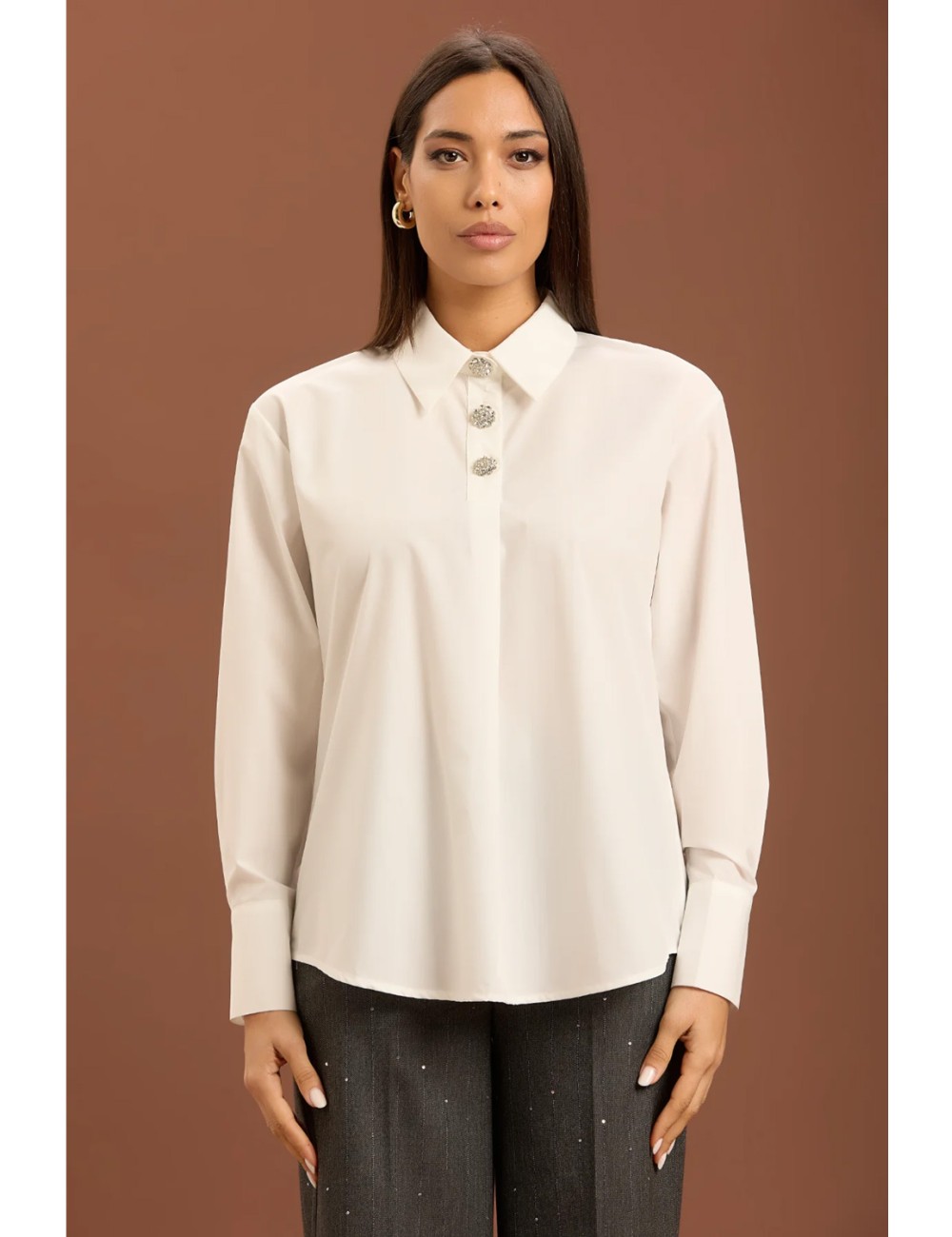 Take two - camicia over in popeline con bottoni gioiello dt02002 bianca Take two - camicia over in popeline con bottoni gioiello dt02002 bianca