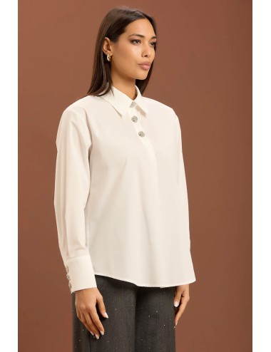 Take two - camicia over in popeline con bottoni gioiello dt02002 bianca