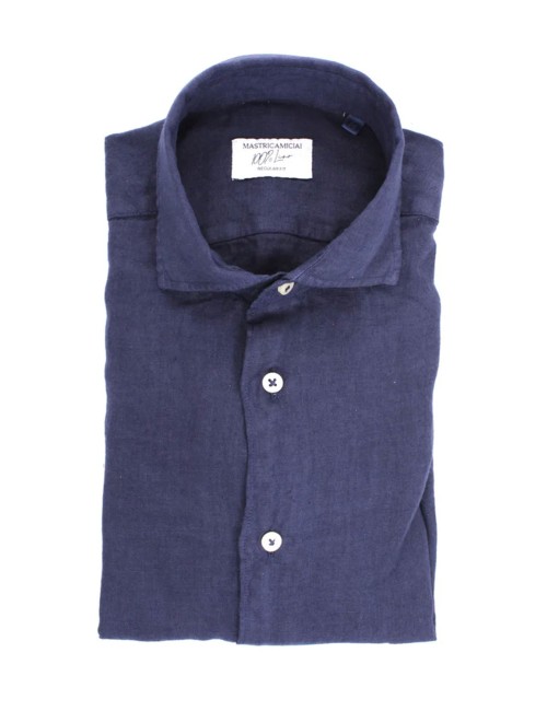 Mastricamiciai - camicia in lino fr069 mc309 13 luca blu