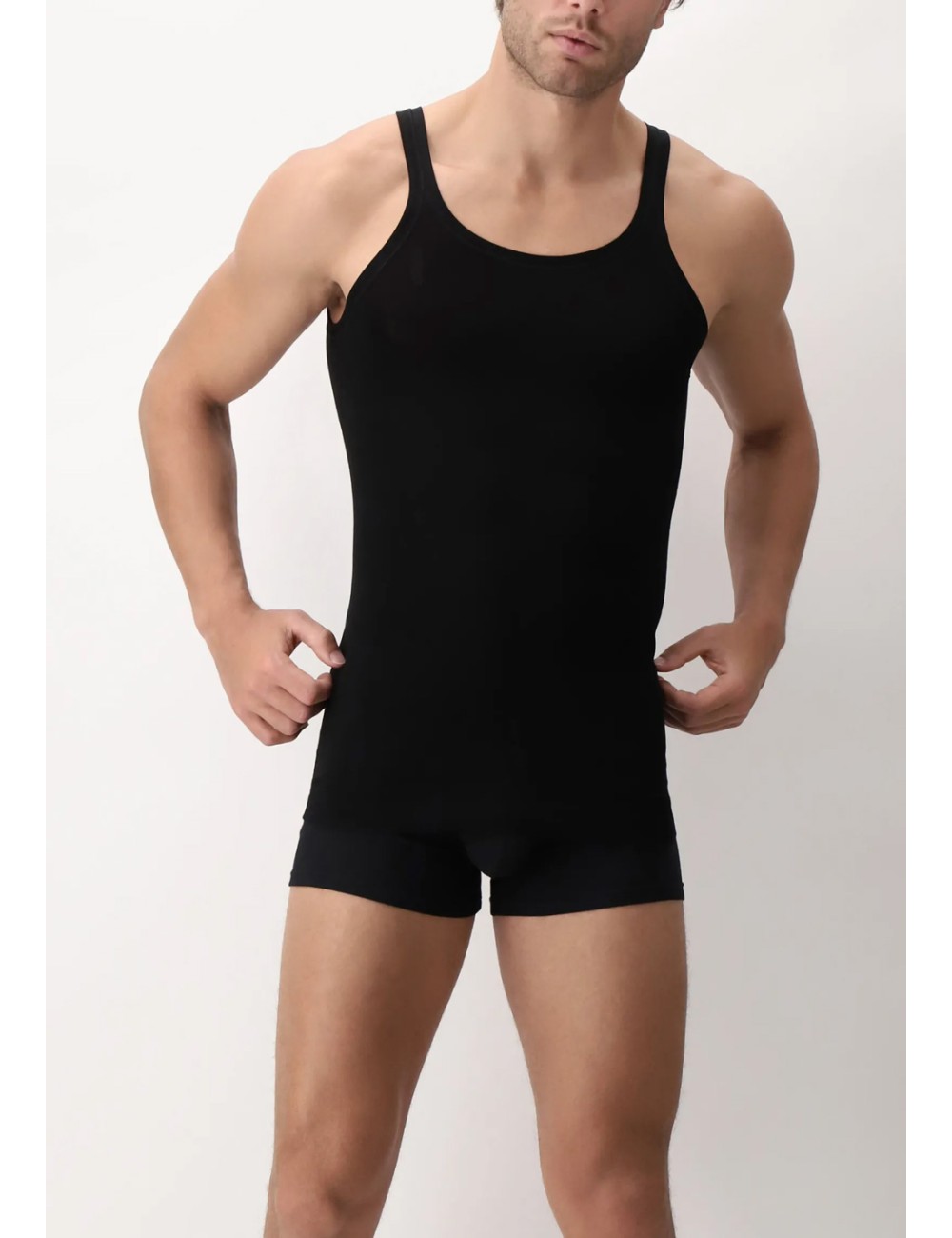 Cagi - canotta spalla stretta in filo di scozia privilegio vcat01113 nero