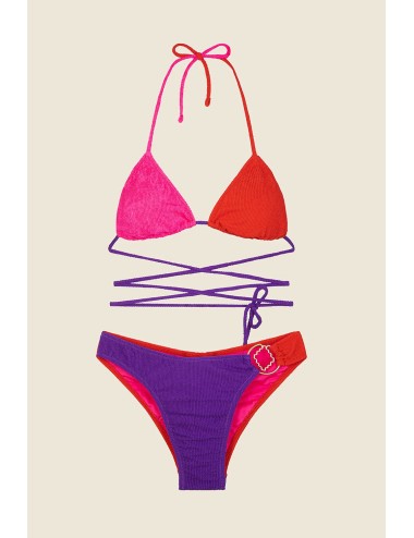 Mefui - bikini triangolo con slip fisso color block mf25-0500rd