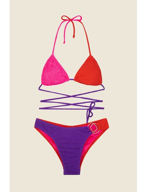 Mefui - bikini triangolo con slip fisso color block mf25-0500rd