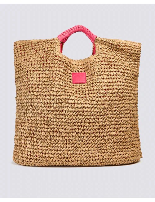 Maxi borsa in paper straw intrecciata aw825abpa100 a7001 pitaya