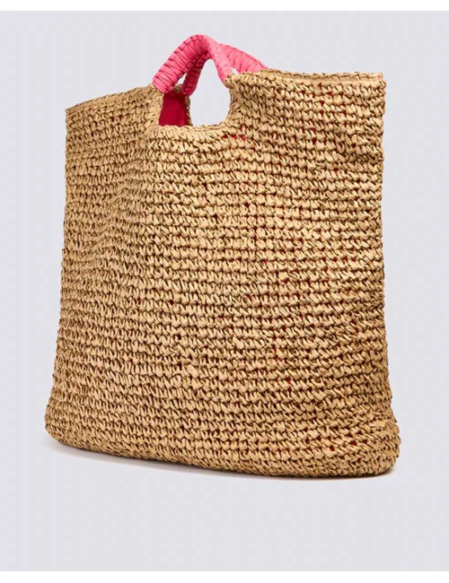 Maxi borsa in paper straw intrecciata aw825abpa100 a7001 pitaya