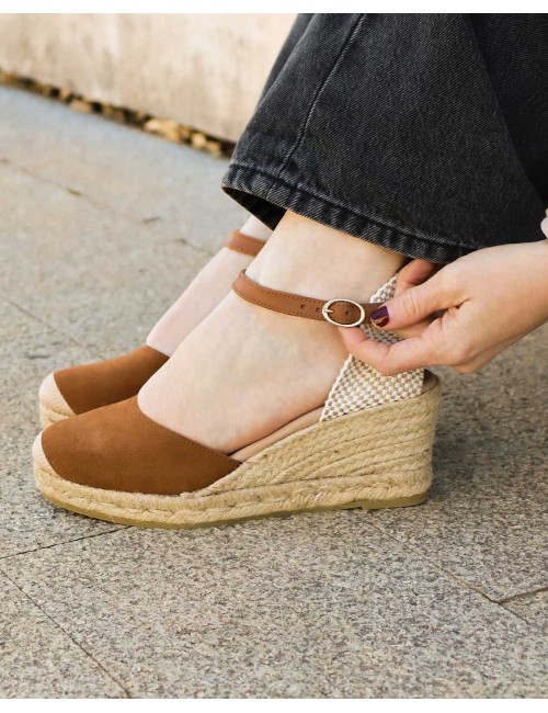 Genuins - espadrillas con zeppa carina velour g105915 mandorla