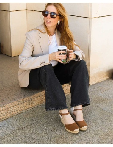 Genuins - espadrillas con zeppa carina velour g105915 mandorla