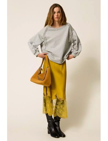 Twinset - felpa con catene di strass e perle 252li2mcc 00082