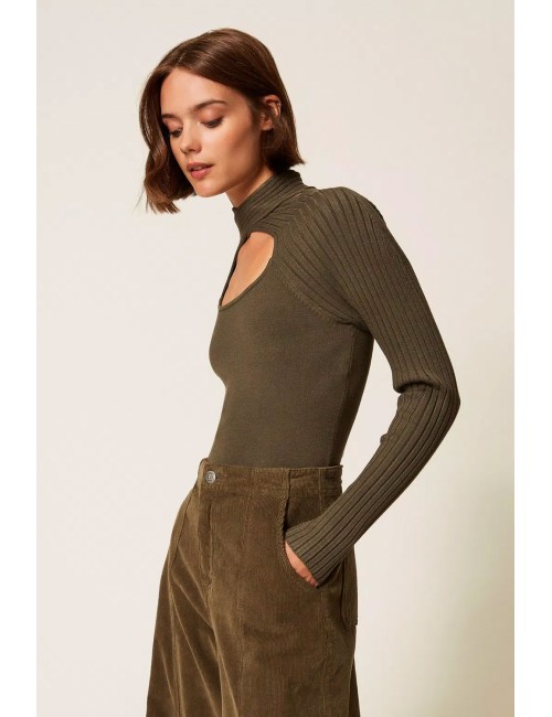 Twinset - maglia fitted con cut-out 252li3fdd 12655 green olive