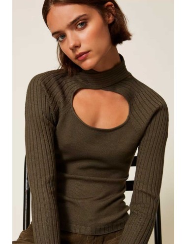 Twinset - maglia fitted con cut-out 252li3fdd 12655 green olive
