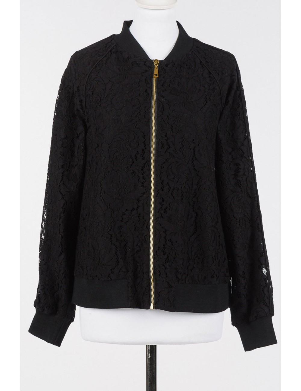 Twinset - felpa in pizzo con zip 252ll2jaa 00006 nero