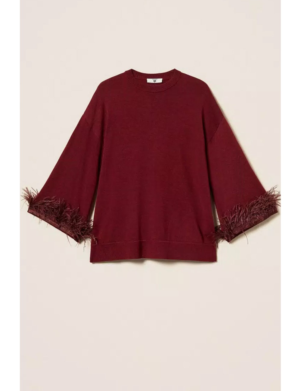 Twinset - maglia in misto lana con piume 252ll3faa 12818 red wine