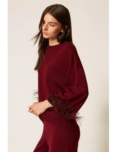 Twinset - maglia in misto lana con piume 252ll3faa 12818 red wine