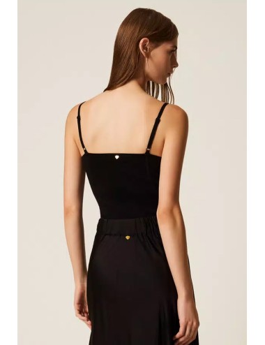 Twinset - top bustier in maglia con pizzo 252ll3raa 00006 nero