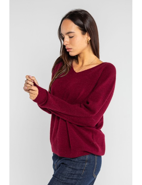 Lokita - pullover scollo a v 1253 lok0910 burgundy