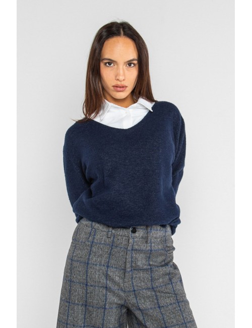 Lokita - pullover scollo a v 1253 lok0910 blu